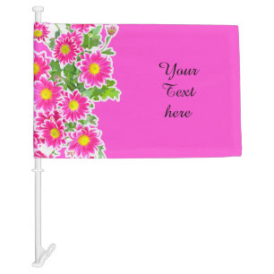 Pink Daisys / Asters Bouquet + your text Car Flag