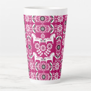 Pink Dala Swedish Horse Print Latte Mug