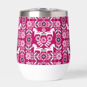 Pink Dala Swedish Horse Print Thermal Wine Tumbler
