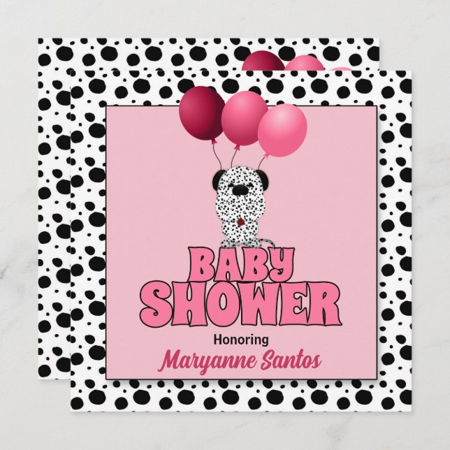 Pink Dalmatian Dog Theme for Girls Baby Shower Invitation (Front/Back)