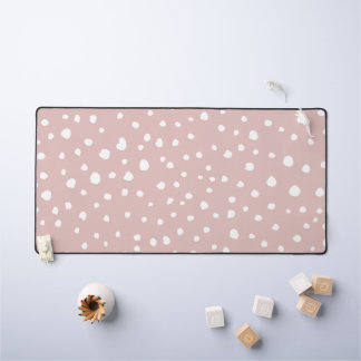 Pink Dalmatian Spots, Dalmatian Dots, Dotted Print Desk Mat