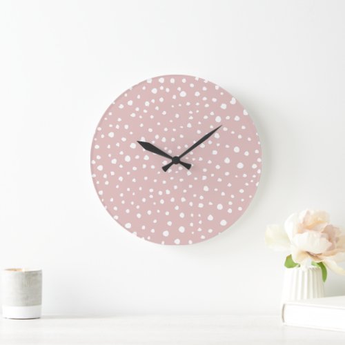 Pink Dalmatian Spots Dalmatian Dots Dotted Print Large Clock