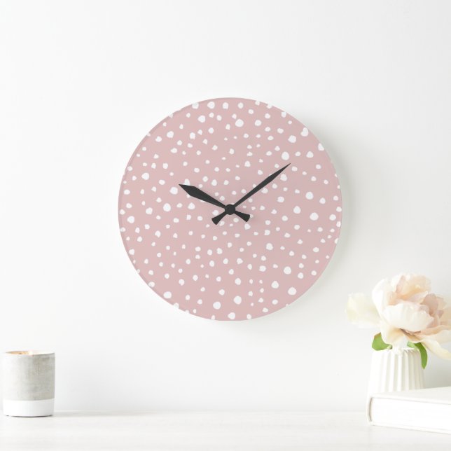 Pink Dalmatian Spots, Dalmatian Dots, Dotted Print Large Clock (Home)