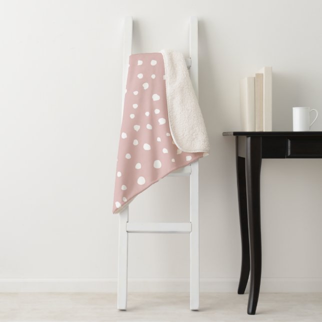 Pink Dalmatian Spots, Dalmatian Dots, Dotted Print Sherpa Blanket (In Situ)