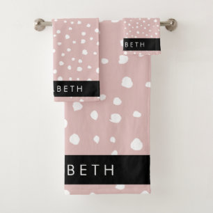 Pink Dalmatian Spots, Dalmatian Dots, Your Name Bath Towel Set