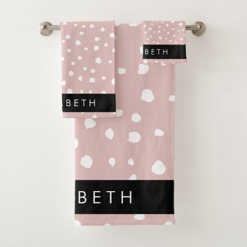 Pink Dalmatian Spots Dalmatian Dots Your Name Bath Towel Set