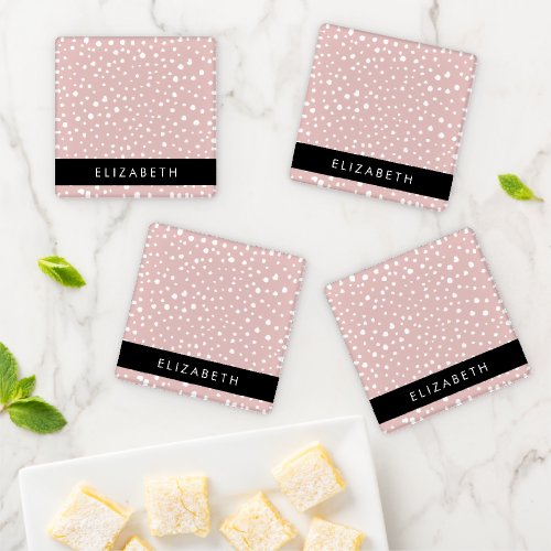 Pink Dalmatian Spots Dalmatian Dots Your Name Coaster Set