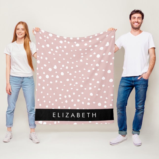 Pink Dalmatian Spots, Dalmatian Dots, Your Name Fleece Blanket (In Situ)