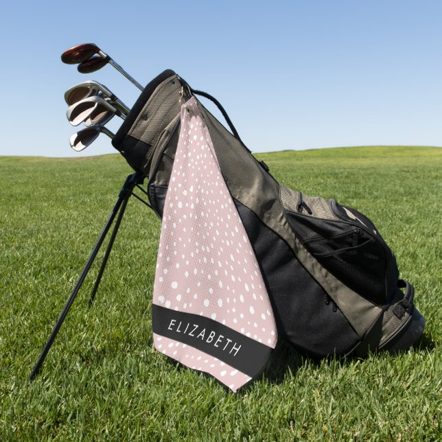 Pink Dalmatian Spots, Dalmatian Dots, Your Name Golf Towel (Green)