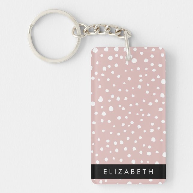 Pink Dalmatian Spots, Dalmatian Dots, Your Name Keychain (Front)