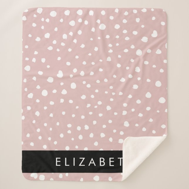 Pink Dalmatian Spots, Dalmatian Dots, Your Name Sherpa Blanket (Front)