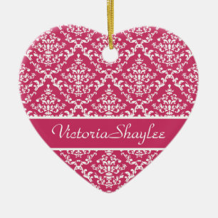 Pink Damask #1 customizable Ceramic Ornament