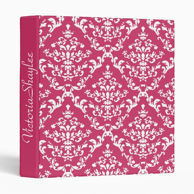Pink Damask #1 with monogram 3 Ring Binder (Front/Spine)