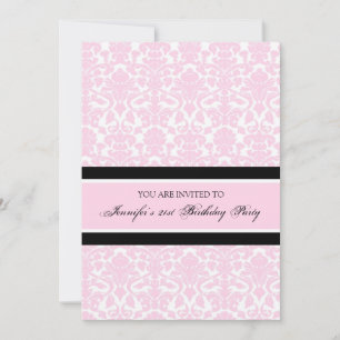 Pink Damask 21st Birthday Party Invitations