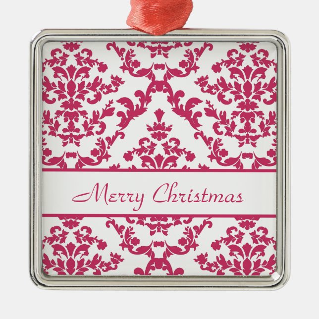 Pink Damask #2 customizable Metal Ornament (Front)