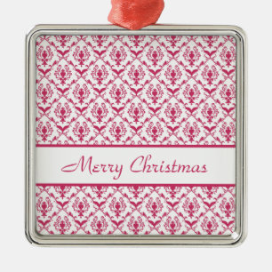 Pink Damask #2 customizable Metal Ornament