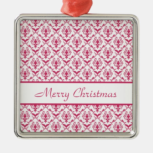 Pink Damask #2 customizable Metal Ornament (Front)