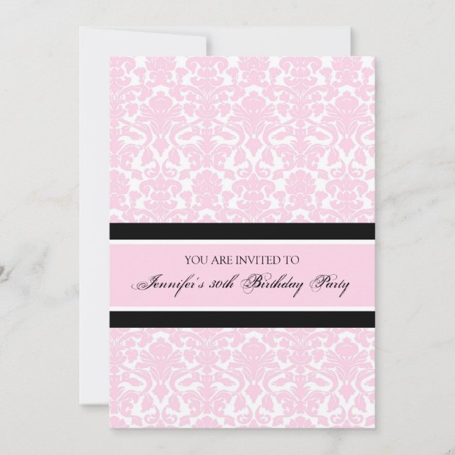 Pink Damask 30th Birthday Party Invitations (Front)