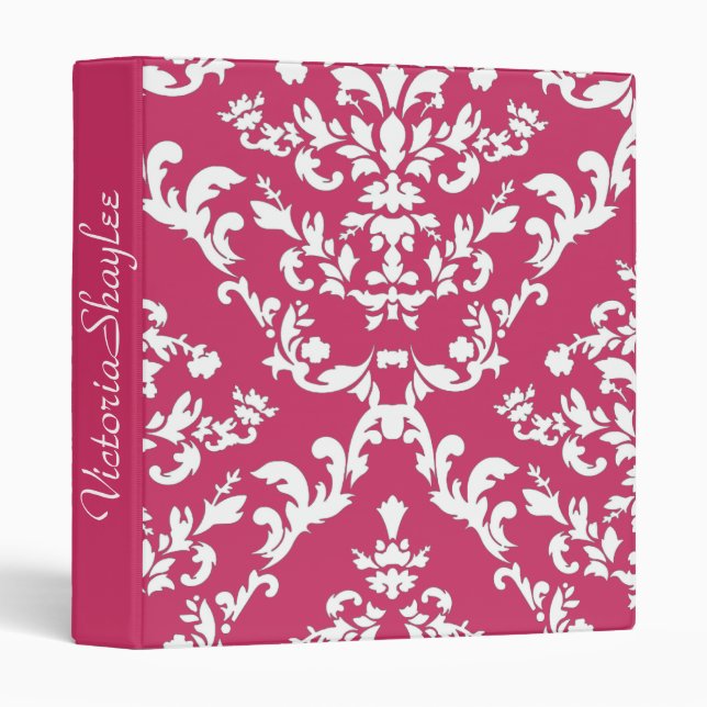 Pink Damask #3 with monogram 3 Ring Binder (Front/Spine)