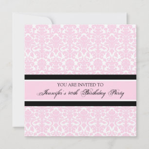 Pink Damask 40th Birthday Party Invitations