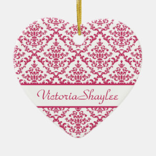Pink Damask #4 customizable Ceramic Ornament