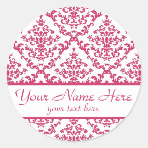 Pink Damask #4 customizable Classic Round Sticker