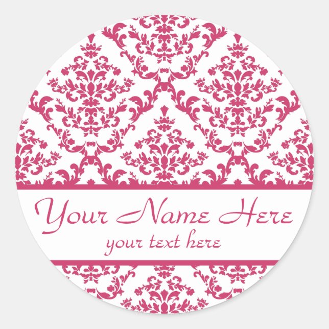 Pink Damask #4 customizable Classic Round Sticker (Front)
