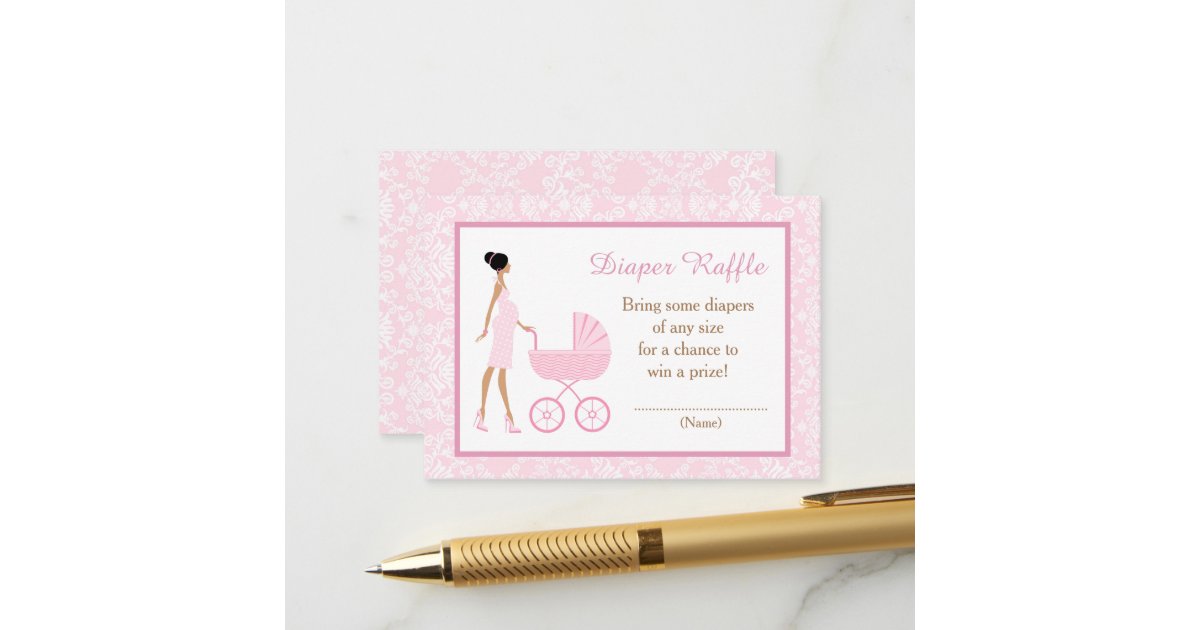 Afrocentric Raffle Pink Damask African American Baby Shower Raffle Enclosure Card | Zazzle