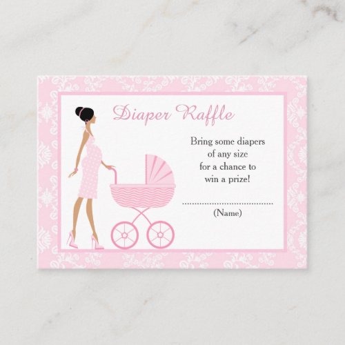 Pink Damask African American Baby Shower Raffle Enclosure Card