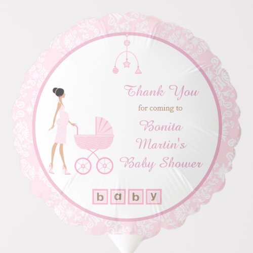 Pink Damask African American Woman Baby Shower Balloon