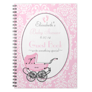 Pink Damask and Carriage Baby Shower Guest Book- Notebook