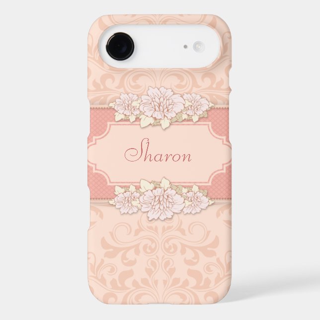 Pink Damask and Engraved Floral Personalized Case-Mate iPhone Case (Back)