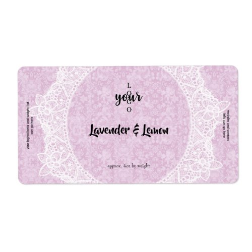 Pink Damask and Lace Soap Bar Label