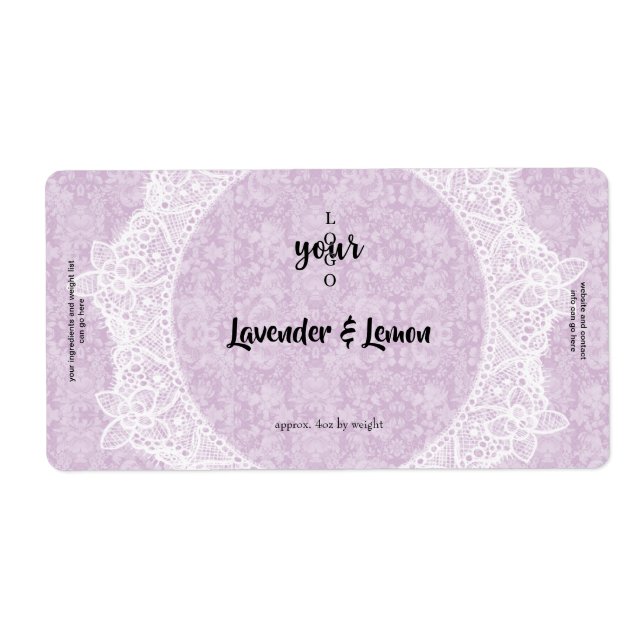 Pink Damask and Lace Soap Bar Label (Front)