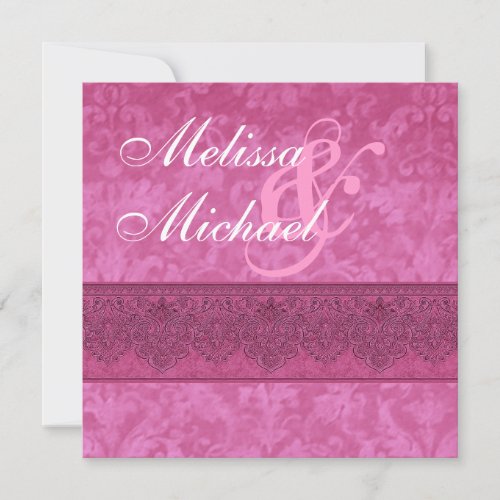 Pink Damask and Lace Wedding Template Personalized Announcements
