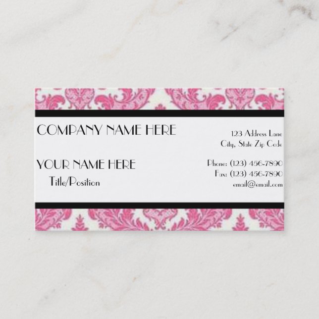 Pink Damask Appointment Card (Front)