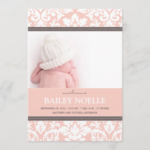 PINK DAMASK BABY   BIRTH ANNOUNCEMENT