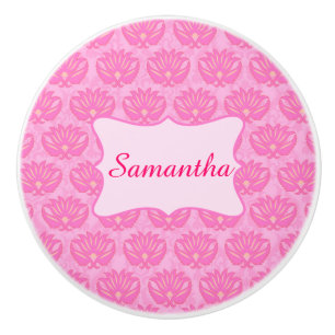 Pink Damask Baby Girl Name Personalized Birth Ceramic Knob