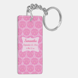 Pink Damask Baby Girl Name Personalized Birth Keychain