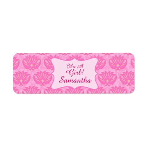 Pink Damask Baby Girl Name Personalized Birth Label