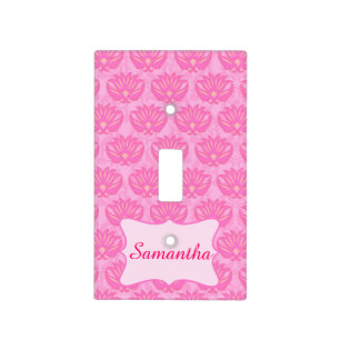 Pink Damask Baby Girl Name Personalized Birth Light Switch Cover
