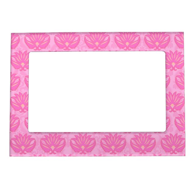Pink Damask Baby Girl Name Personalized Birth Magnetic Frame (Front)