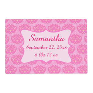 Pink Damask Baby Girl Name Personalized Birth Placemat