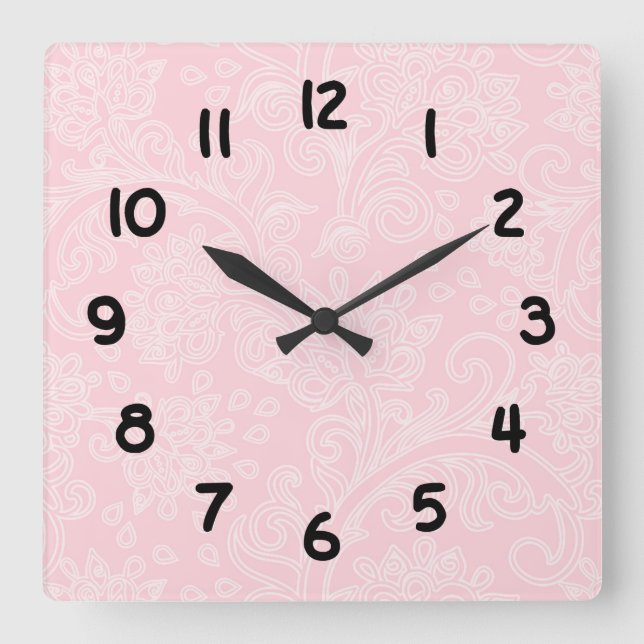 Pink damask baby girl nursery modern wall clock (Front)