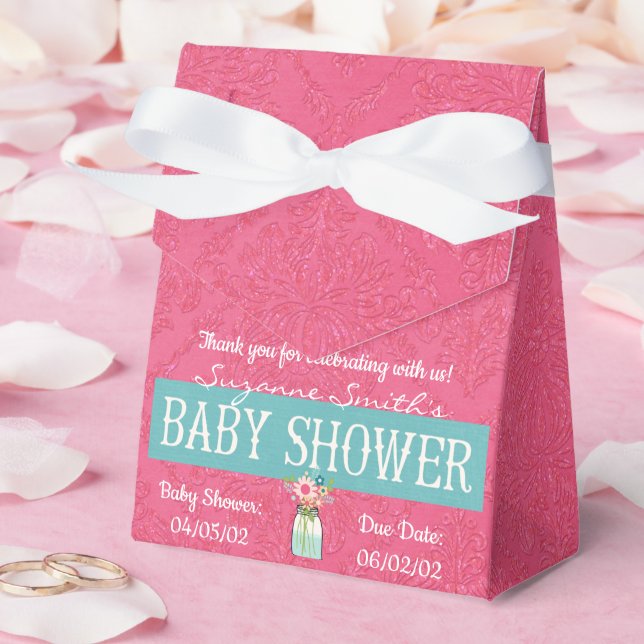 Pink Damask Baby Shower Favor Boxes (Wedding)
