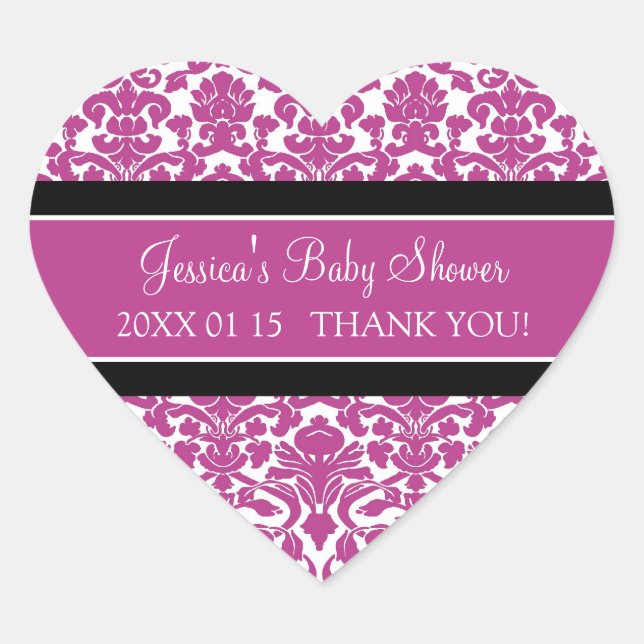 Pink Damask Baby Shower Favor Stickers (Front)