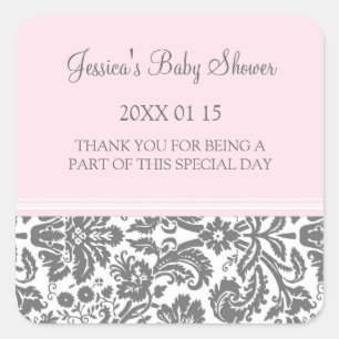 Pink Damask Baby Shower Favor Stickers