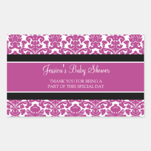 Pink Damask Baby Shower Favor Stickers