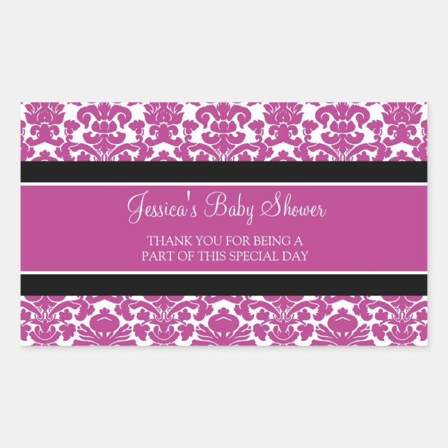 Pink Damask Baby Shower Favor Stickers (Front)