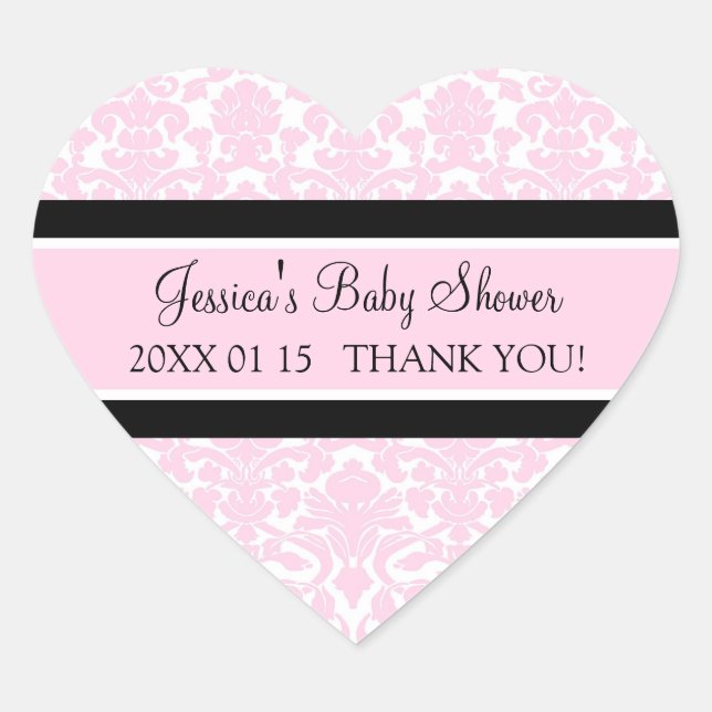 Pink Damask Baby Shower Favor Stickers (Front)